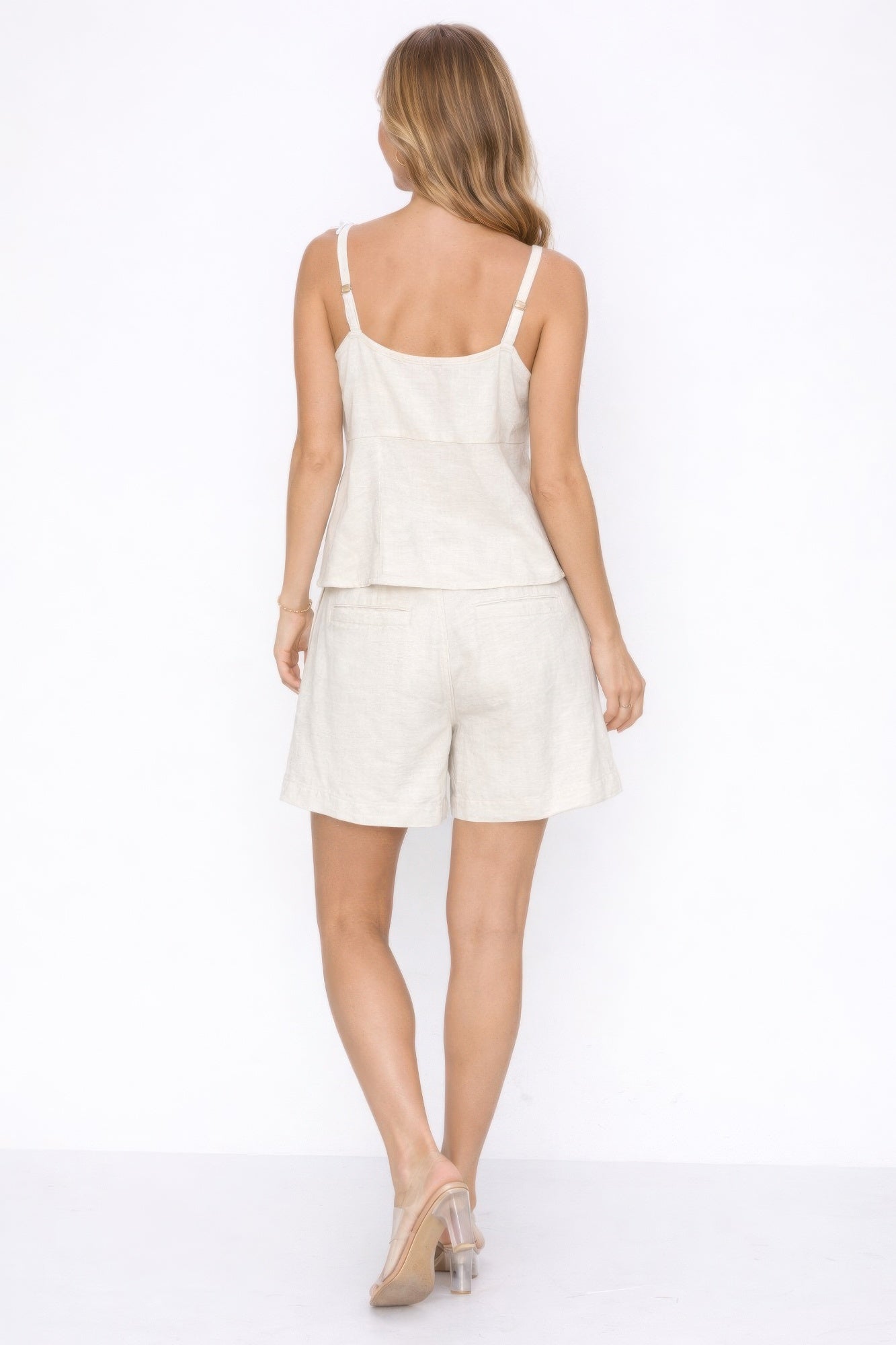 Linen Button Front Cami Short Set Secondary image