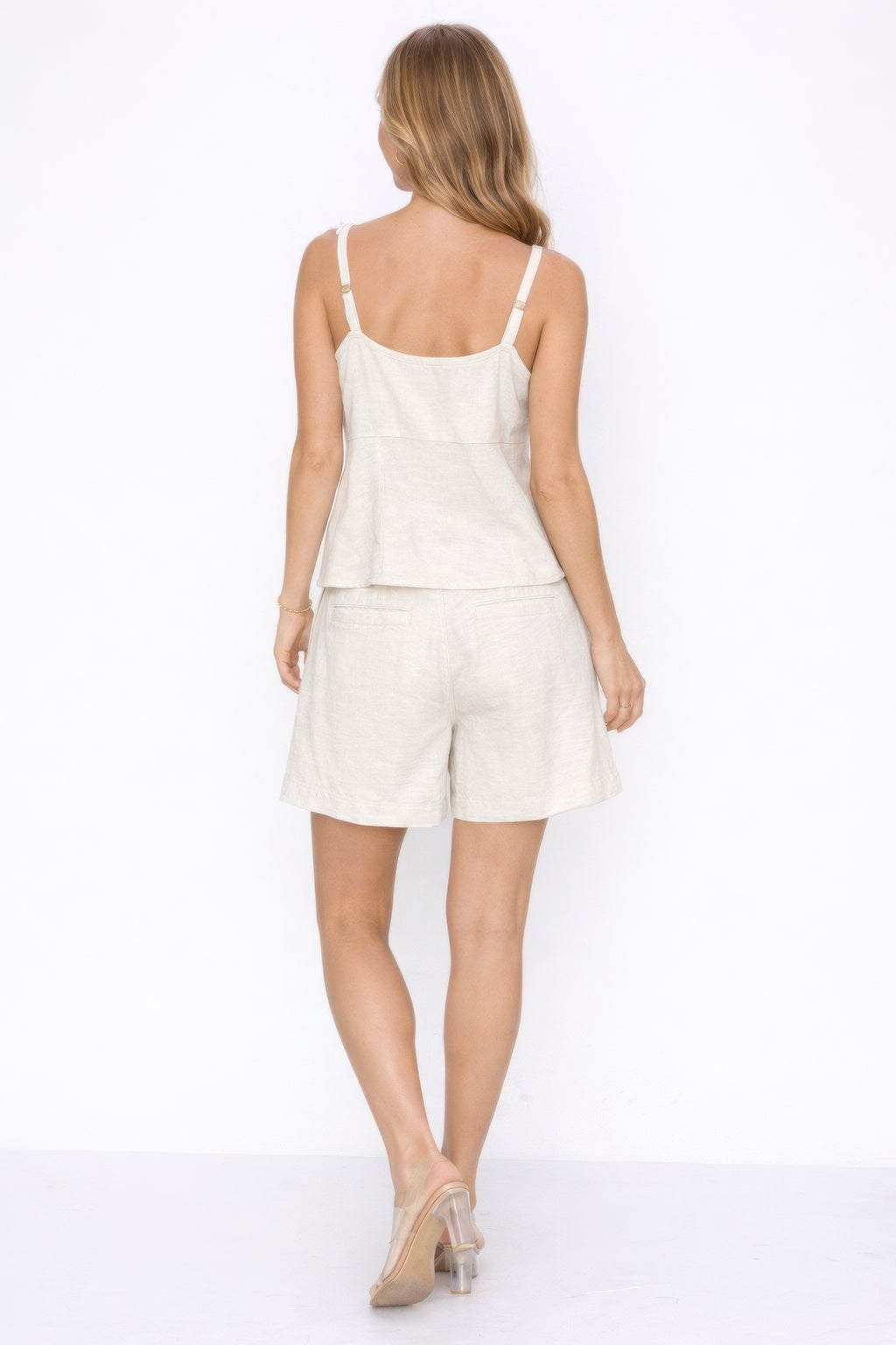 Linen Button Front Cami Short Set -