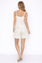 Linen Button Front Cami Short Set -
