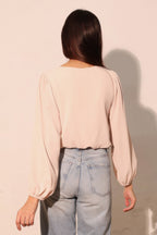 Textured V-Neck Long Sleeve Blouse -