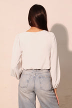 Textured V-Neck Long Sleeve Blouse -