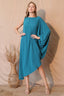 Asymmetric One Sleeve Draped Midi Dress - Teal