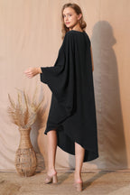 Asymmetric One Sleeve Draped Midi Dress -