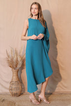 Asymmetric One Sleeve Draped Midi Dress -