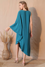 Asymmetric One Sleeve Draped Midi Dress -
