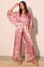 Satin Cape Sleeve Wide Leg Jumpsuit - Pink