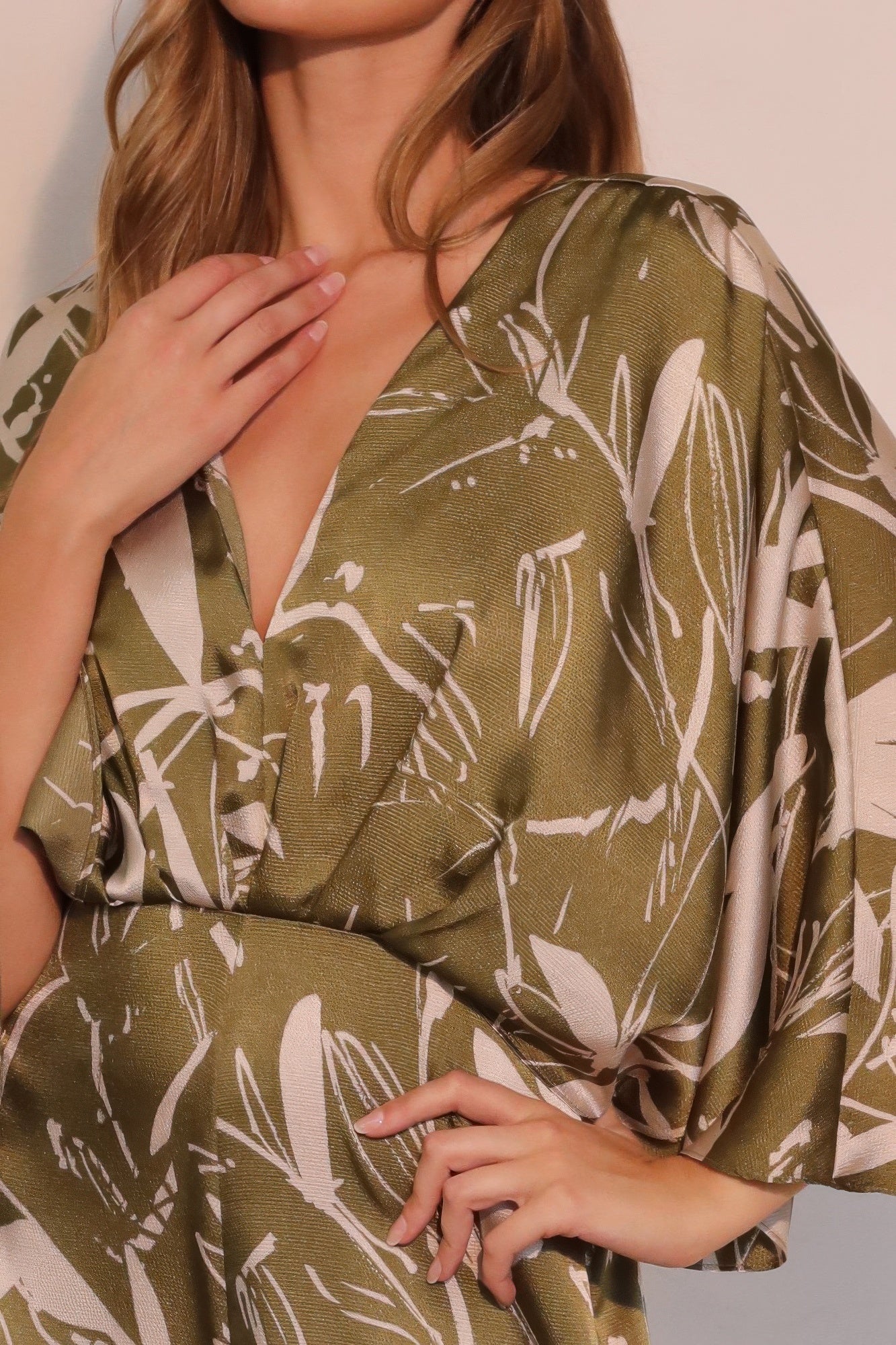 Satin Cape Sleeve Wide Leg Jumpsuit -