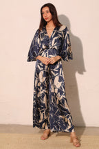 Satin Cape Sleeve Wide Leg Jumpsuit -