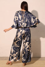 Satin Cape Sleeve Wide Leg Jumpsuit -