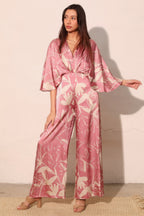Satin Cape Sleeve Wide Leg Jumpsuit -