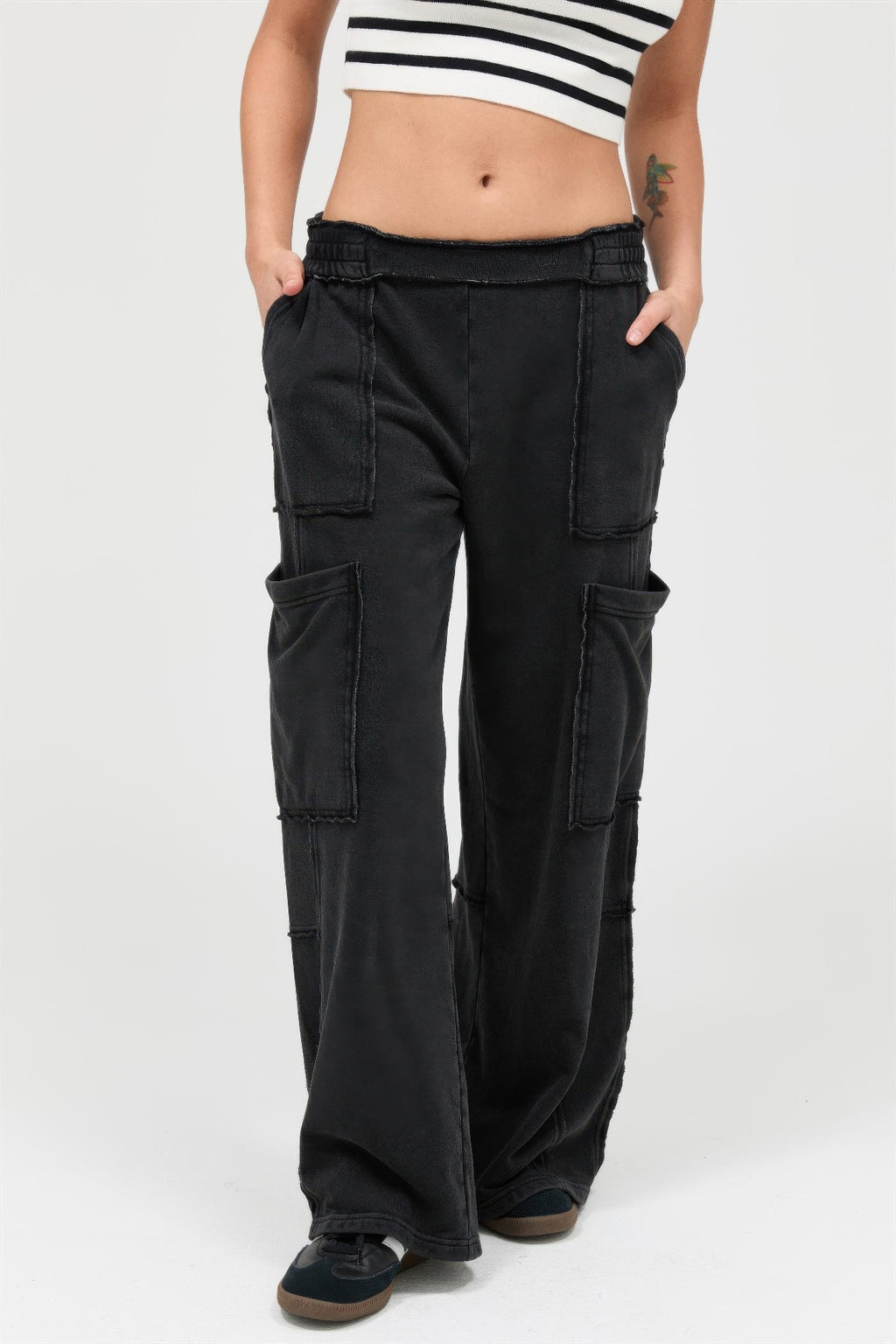 Mineral Wash Cargo Wide-Leg Pants -