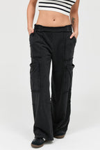 Mineral Wash Cargo Wide-Leg Pants -