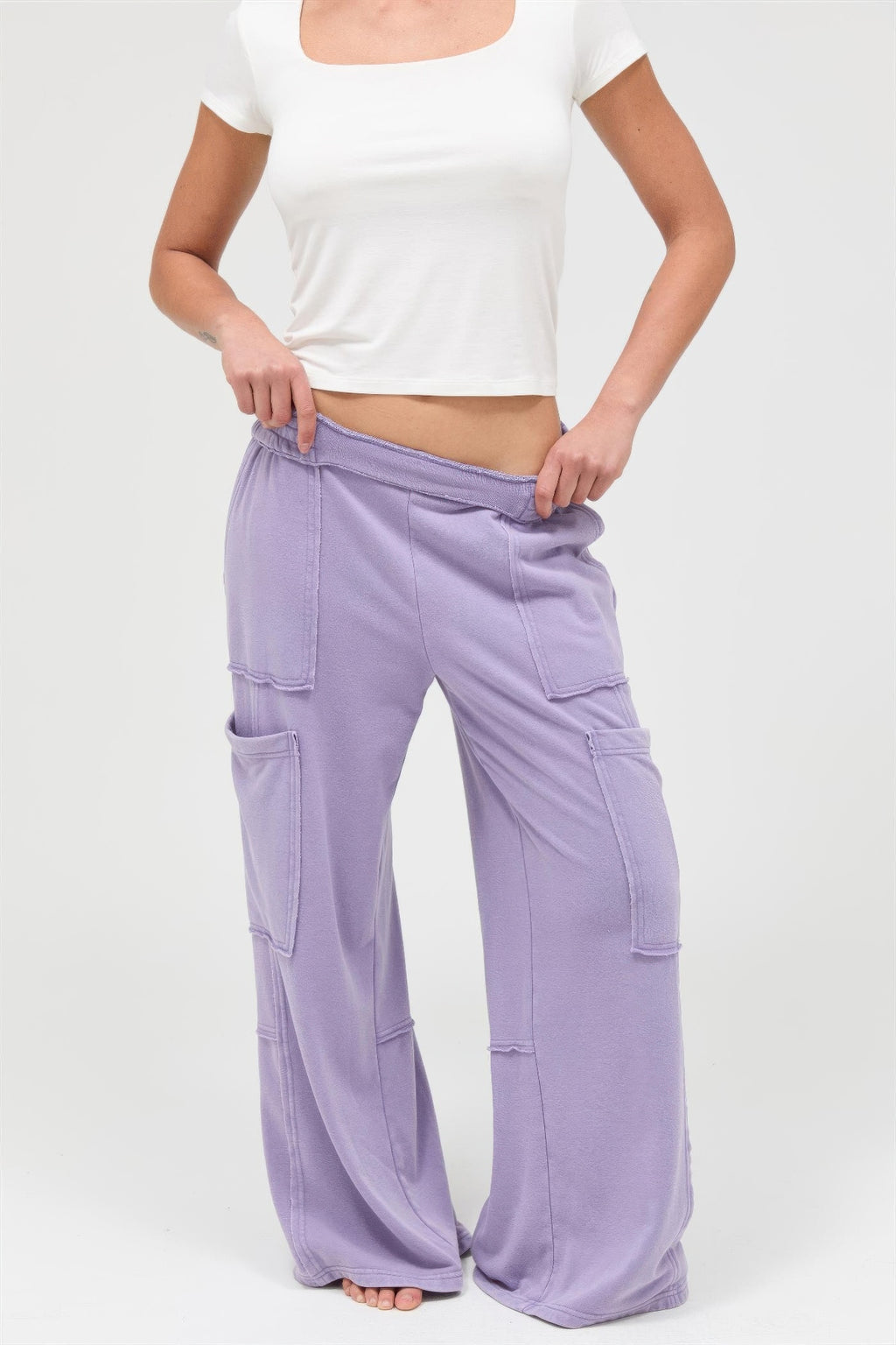 Mineral Wash Cargo Wide-Leg Pants -