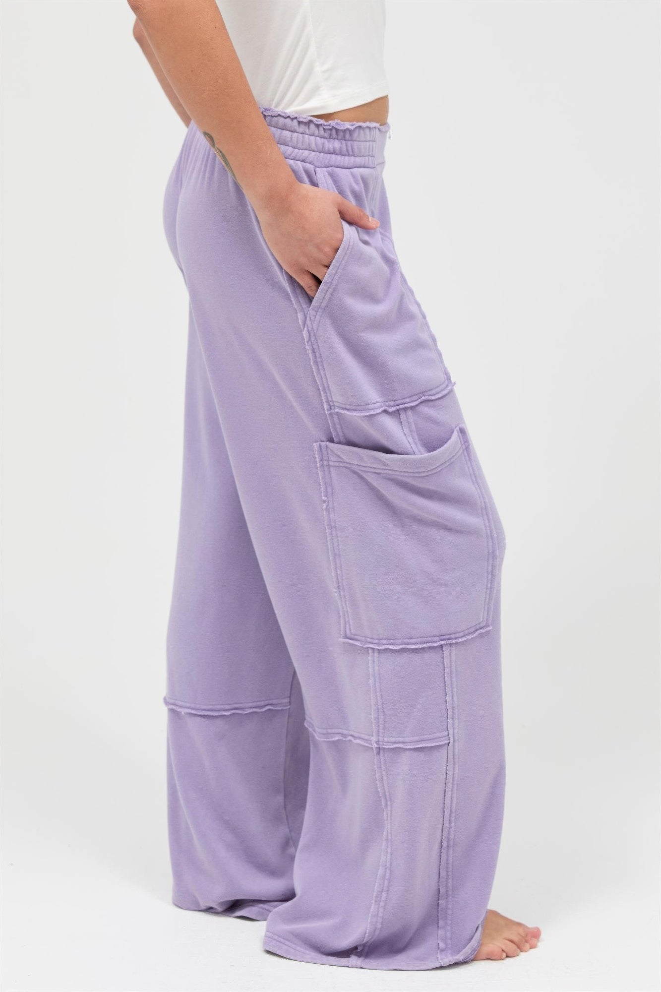 Mineral Wash Cargo Wide-Leg Pants -
