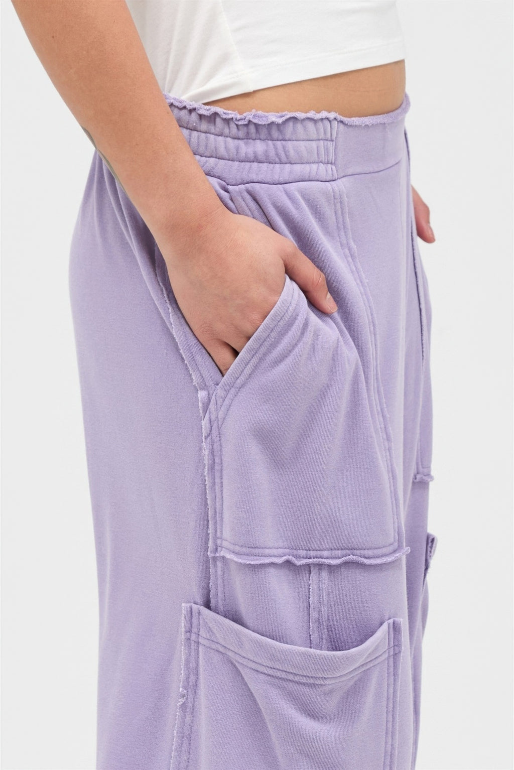 Mineral Wash Cargo Wide-Leg Pants -