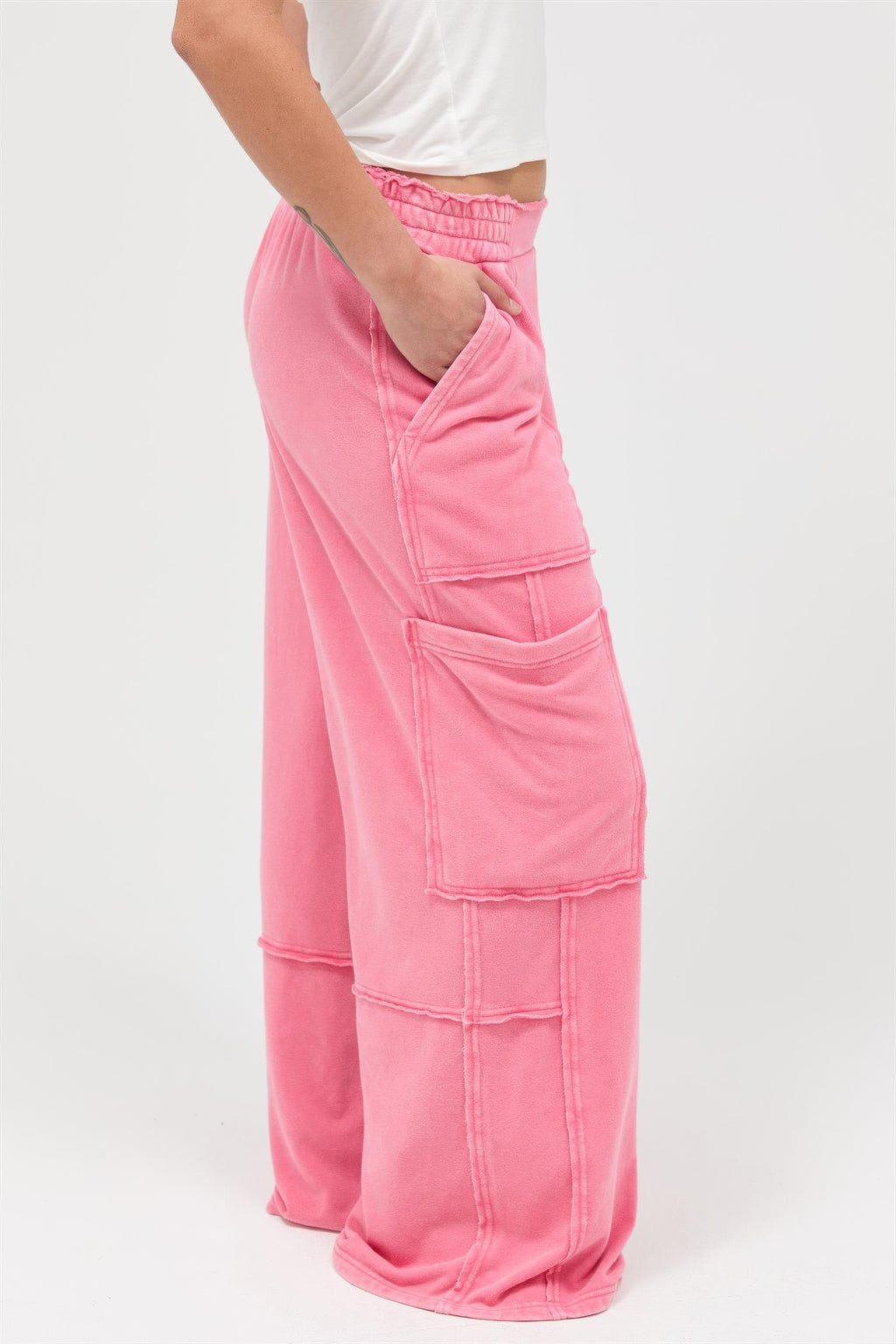 Mineral Wash Cargo Wide-Leg Pants -