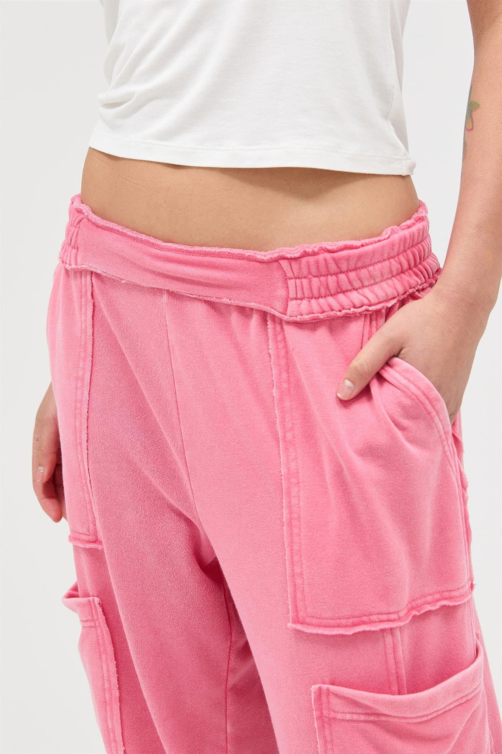 Mineral Wash Cargo Wide-Leg Pants -