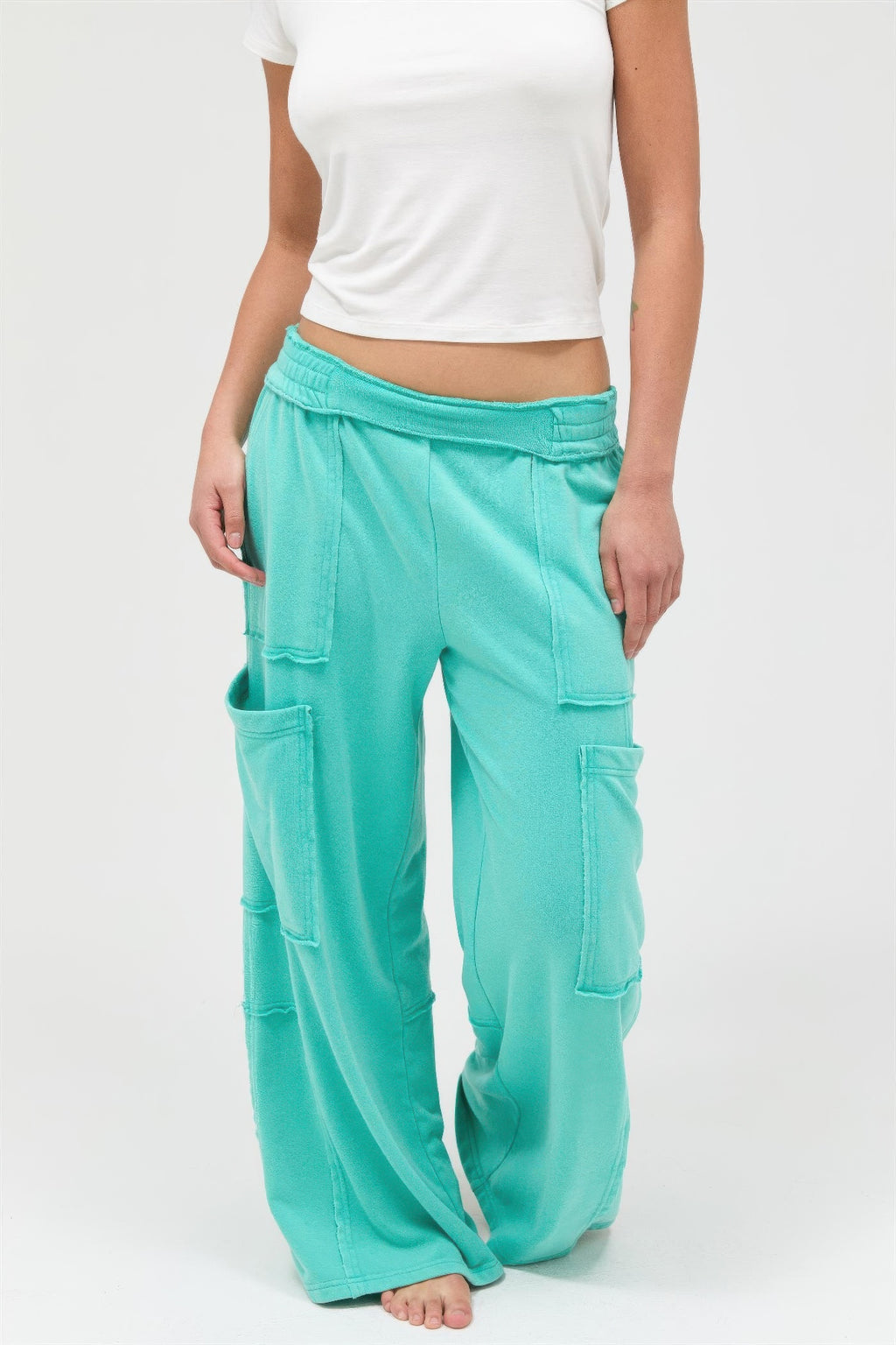 Mineral Wash Cargo Wide-Leg Pants -