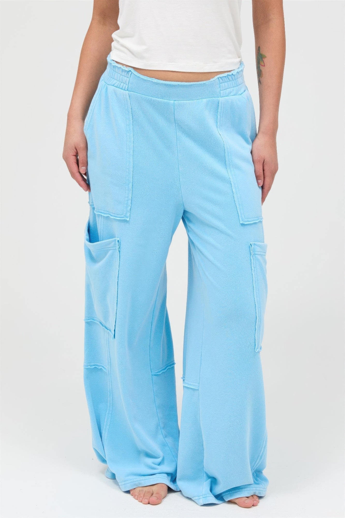 Mineral Wash Cargo Wide-Leg Pants -