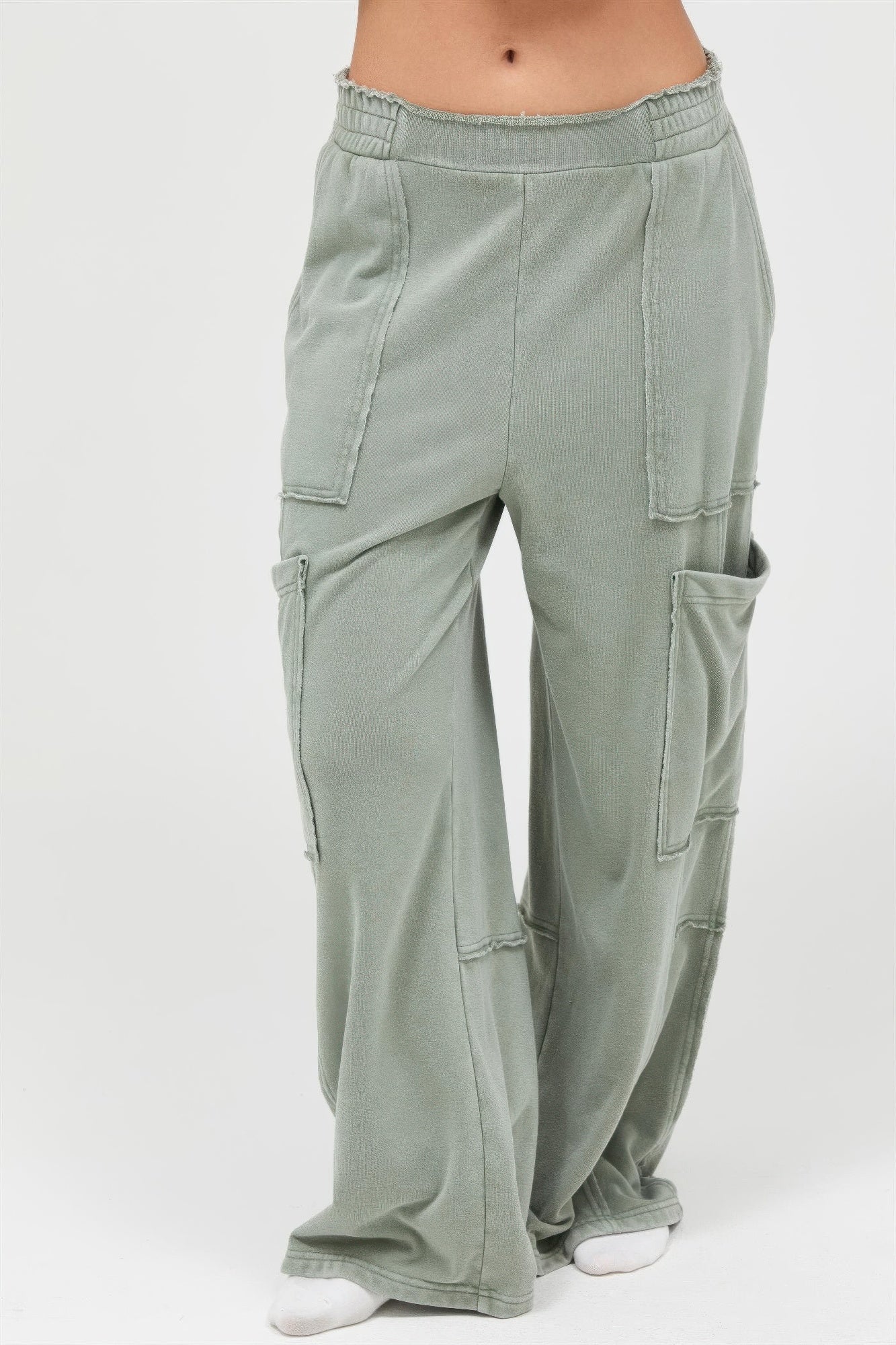 Mineral Wash Cargo Wide-Leg Pants -
