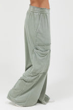 Mineral Wash Cargo Wide-Leg Pants -