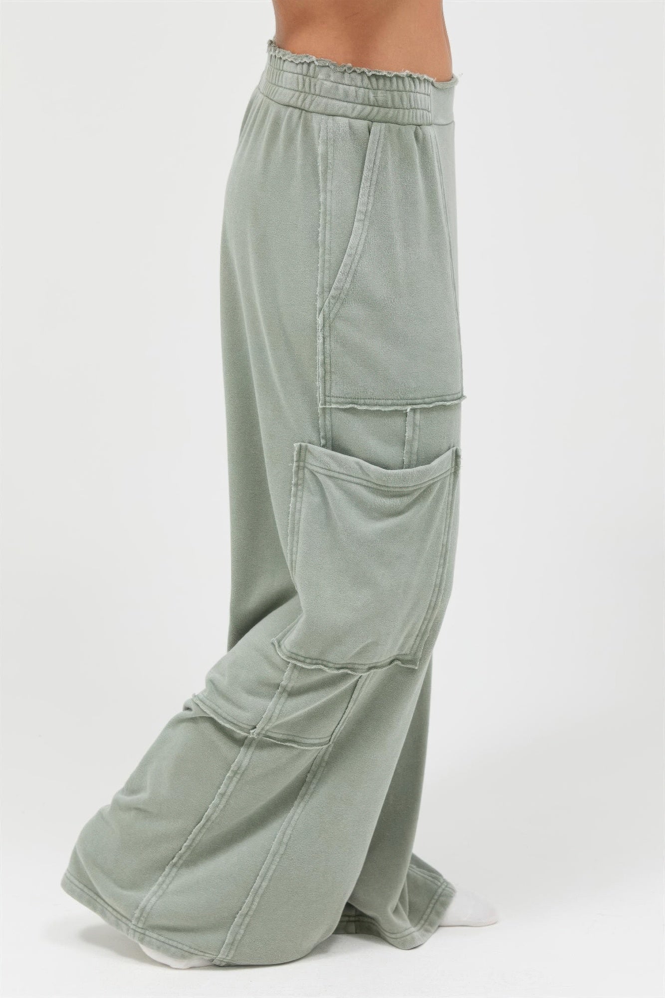 Mineral Wash Cargo Wide-Leg Pants -