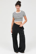 Mineral Wash Cargo Wide-Leg Pants - Black