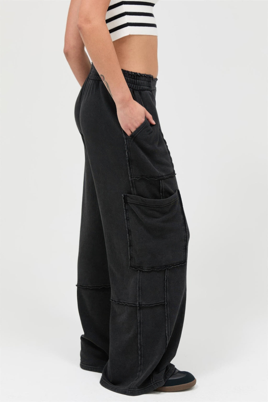 Mineral Wash Cargo Wide-Leg Pants -