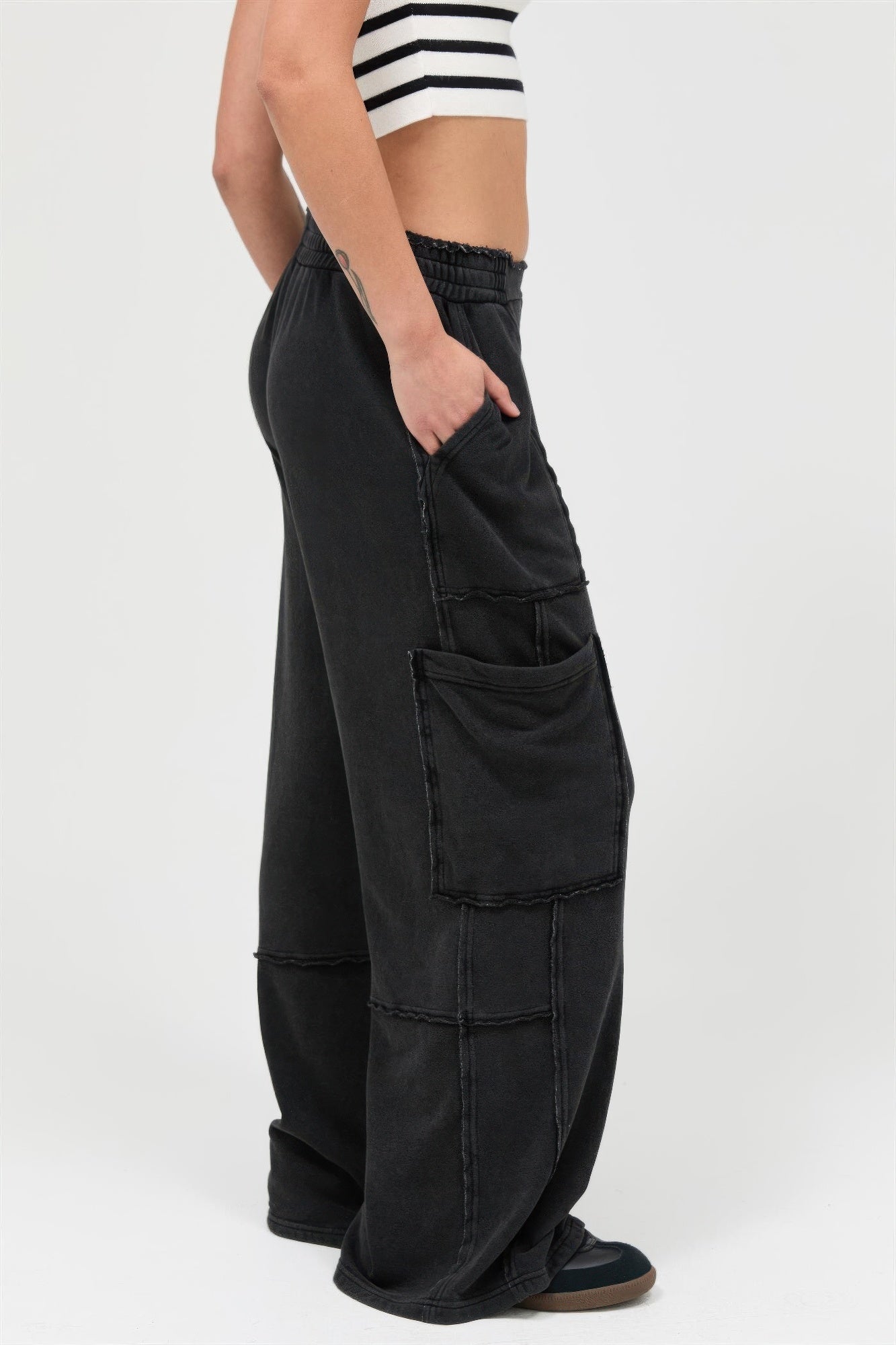 Mineral Wash Cargo Wide-Leg Pants -