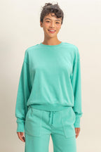 Burnout Raw Edge Sweatshirt - Turquoise