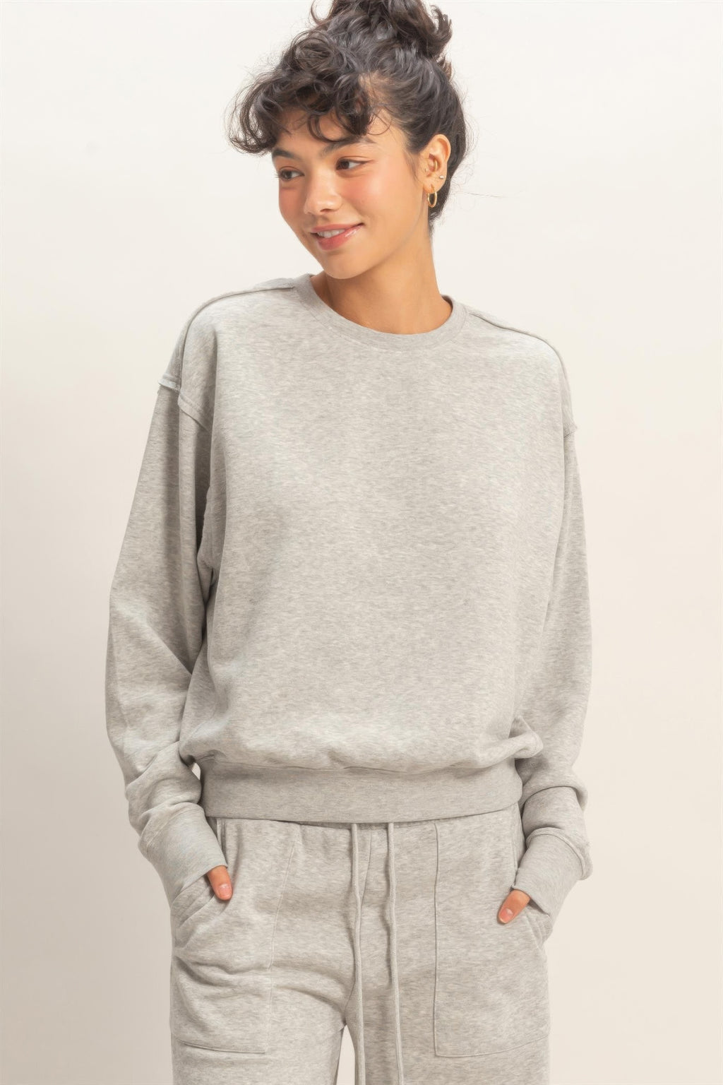 Burnout Raw Edge Sweatshirt - Heather grey