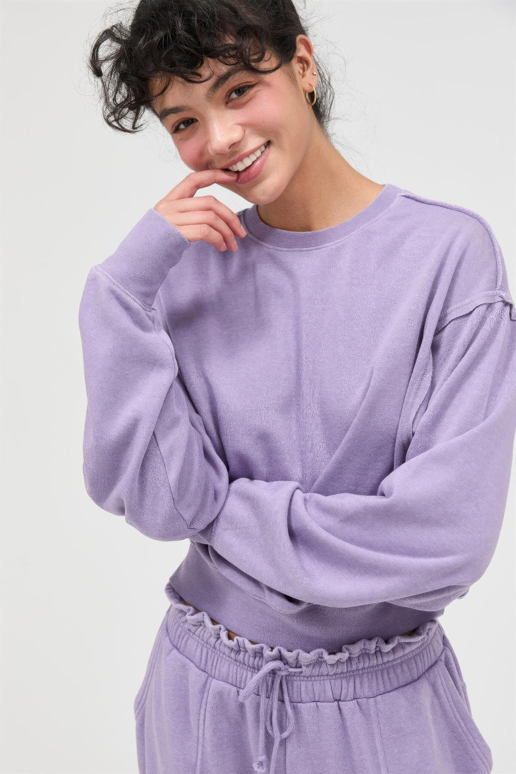 Burnout Raw Edge Sweatshirt - Dusty purple