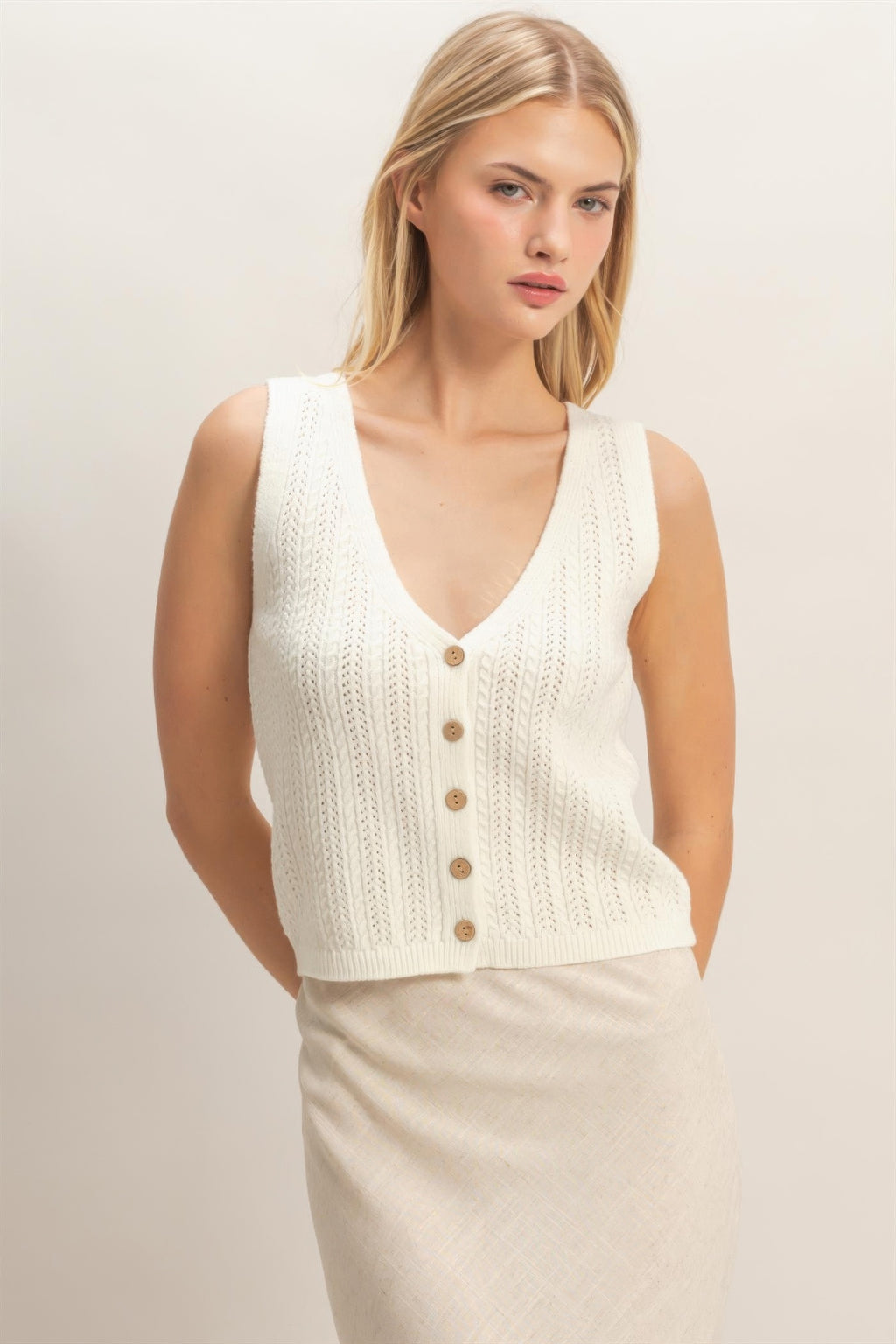 Button Front Knit Tank -