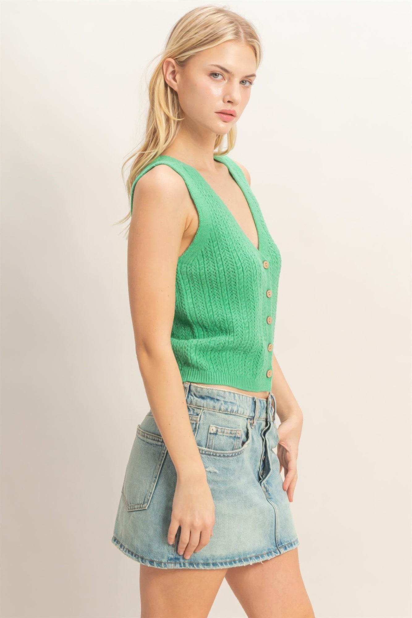 Button Front Knit Tank -