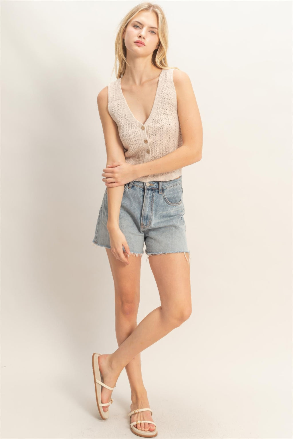 Button Front Knit Tank -