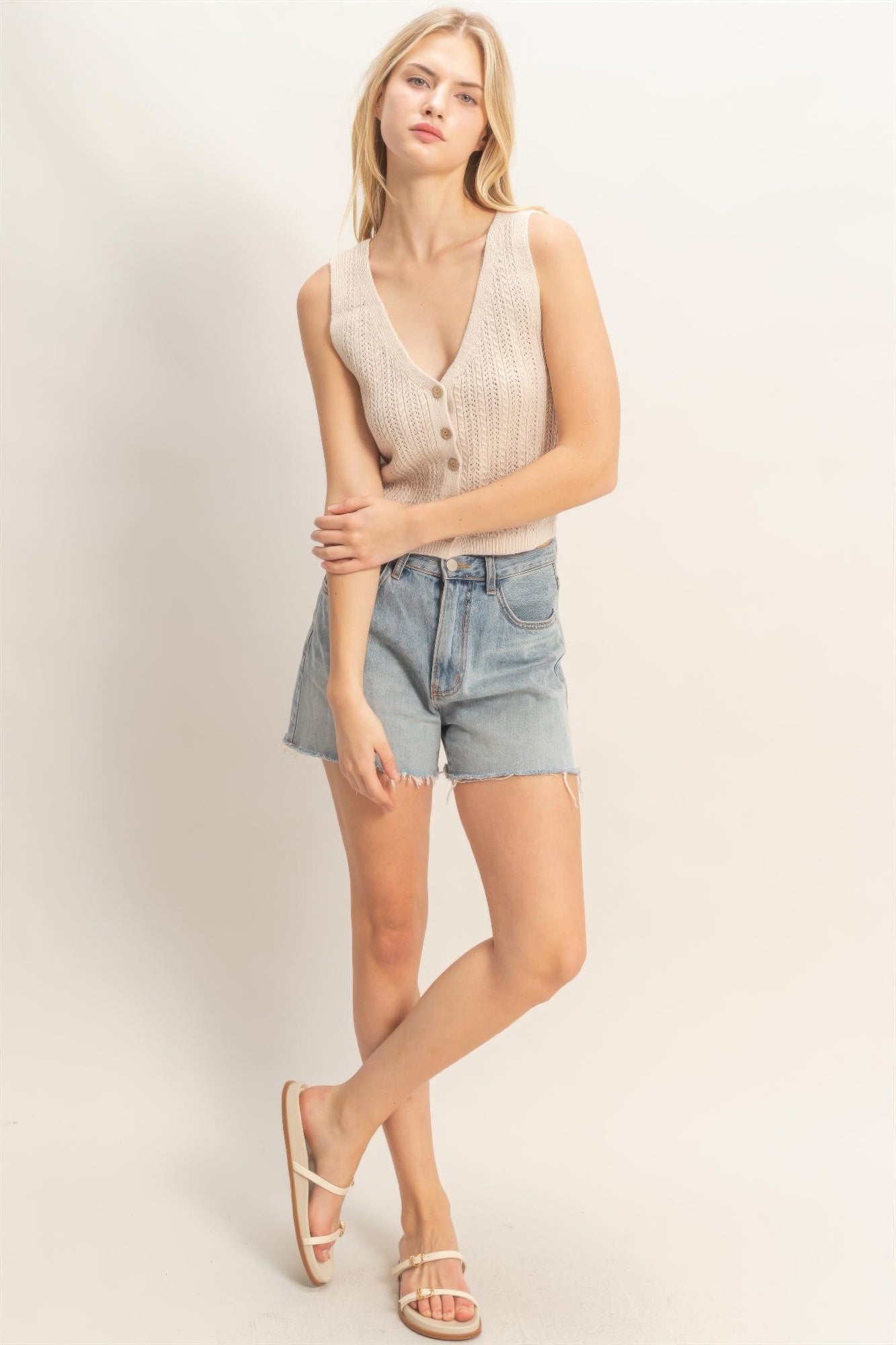 Button Front Knit Tank -