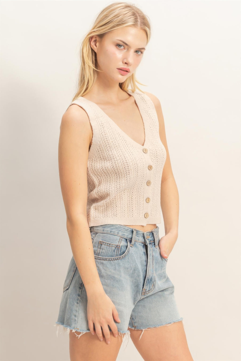 Button Front Knit Tank -