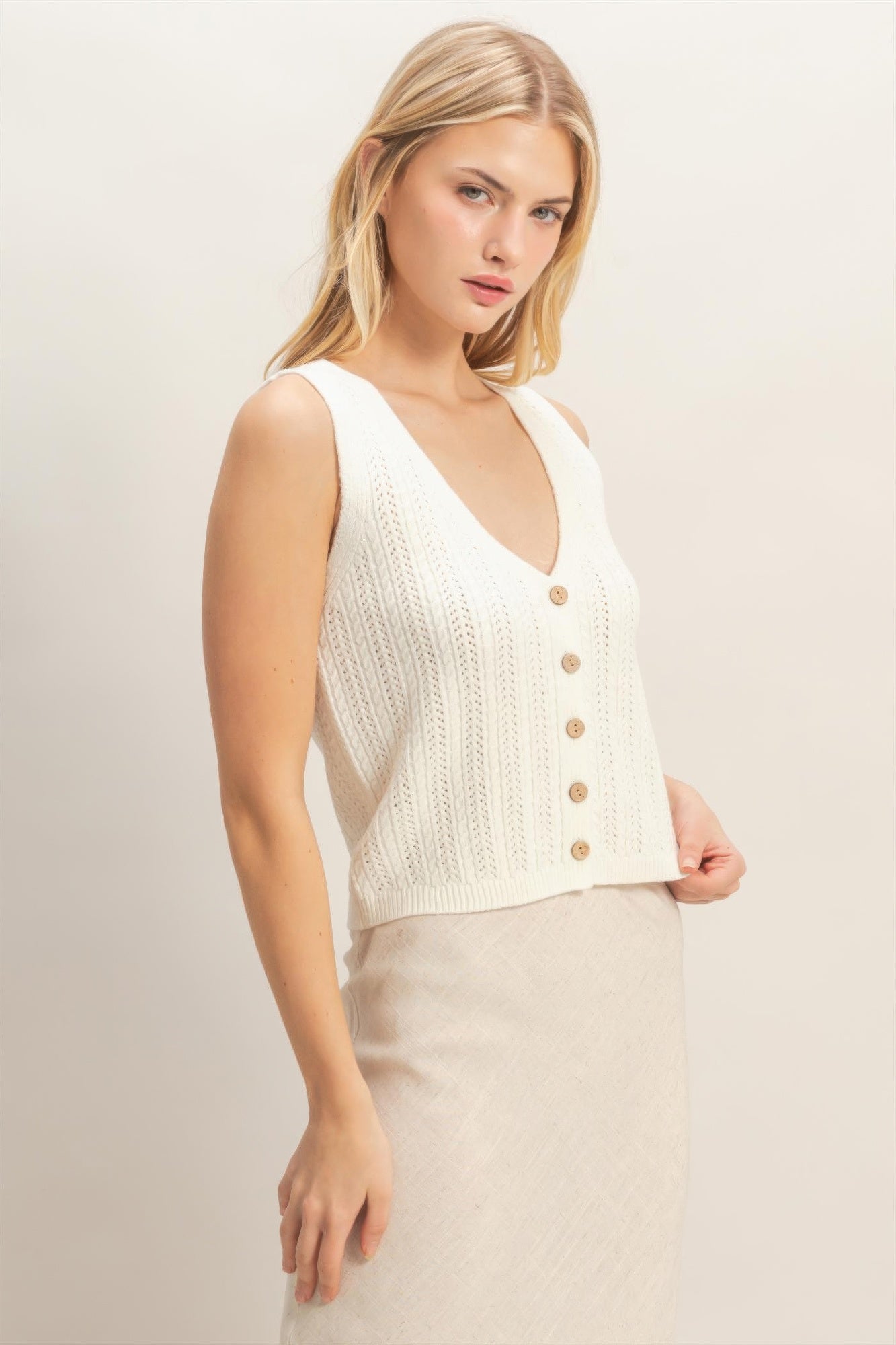Button Front Knit Tank -