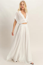 Draped Collar Wide-Leg Pants Set -
