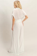 Draped Collar Wide-Leg Pants Set -