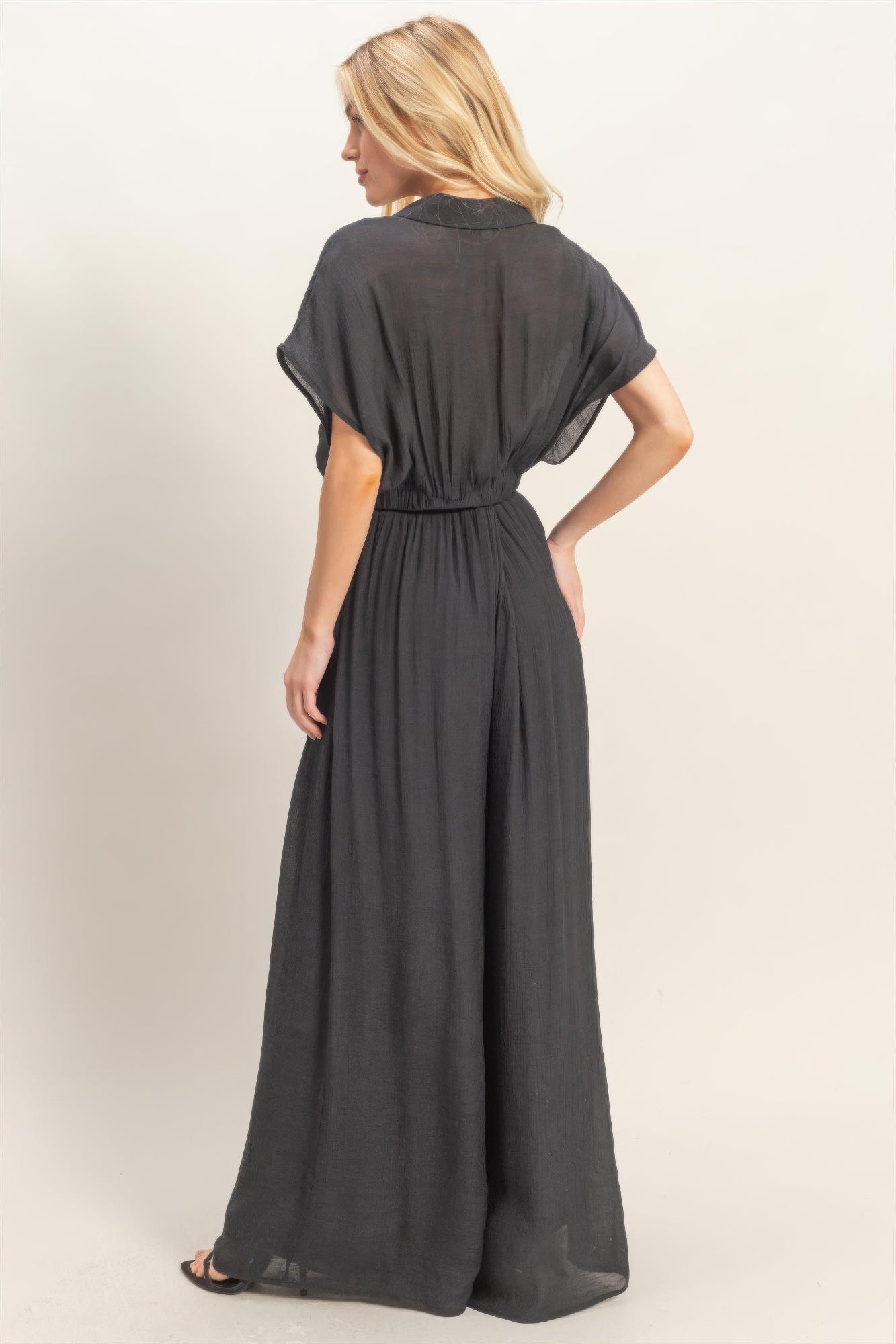 Draped Collar Wide-Leg Pants Set -
