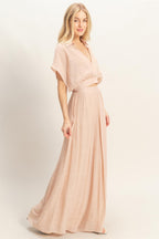 Draped Collar Wide-Leg Pants Set -