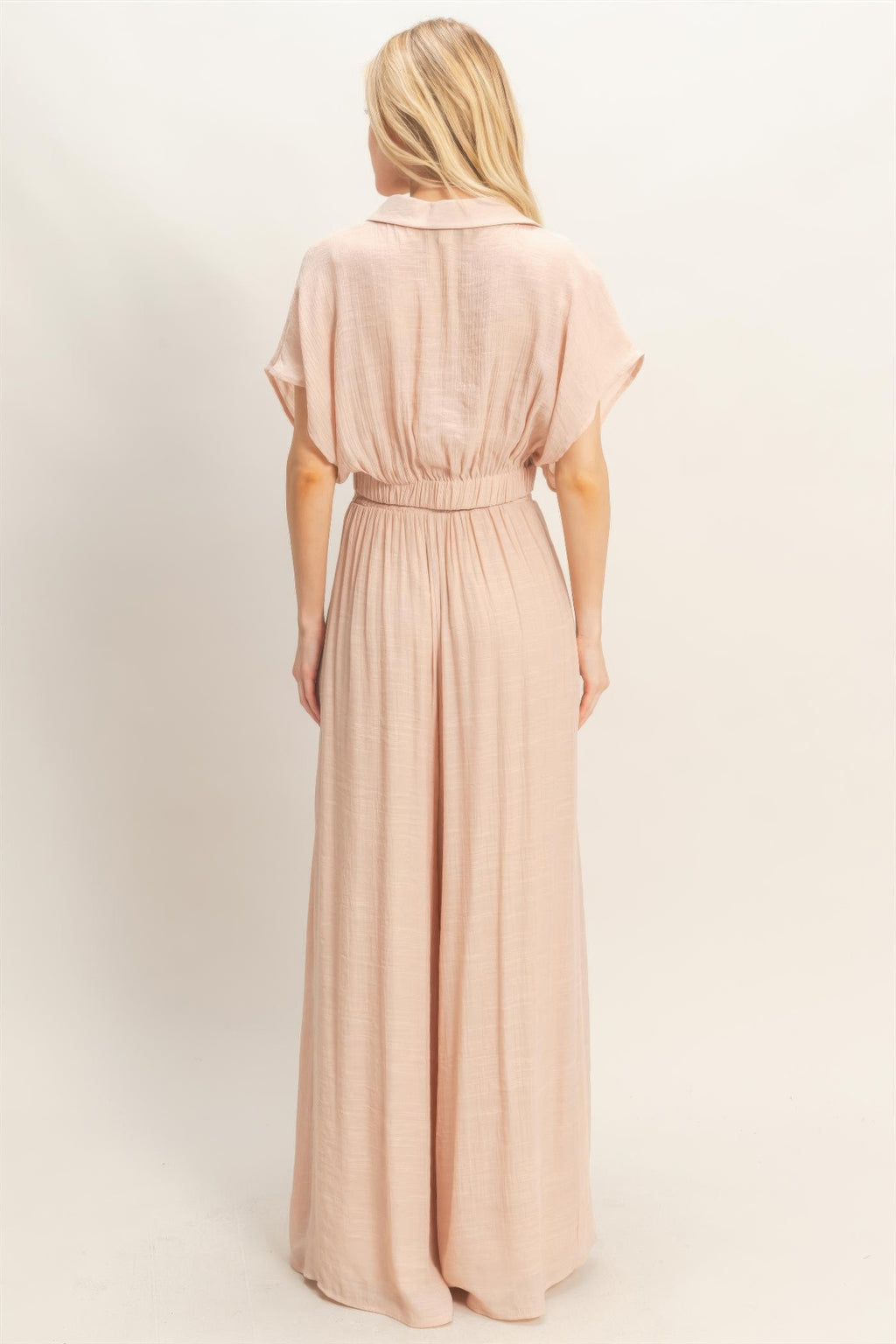 Draped Collar Wide-Leg Pants Set -