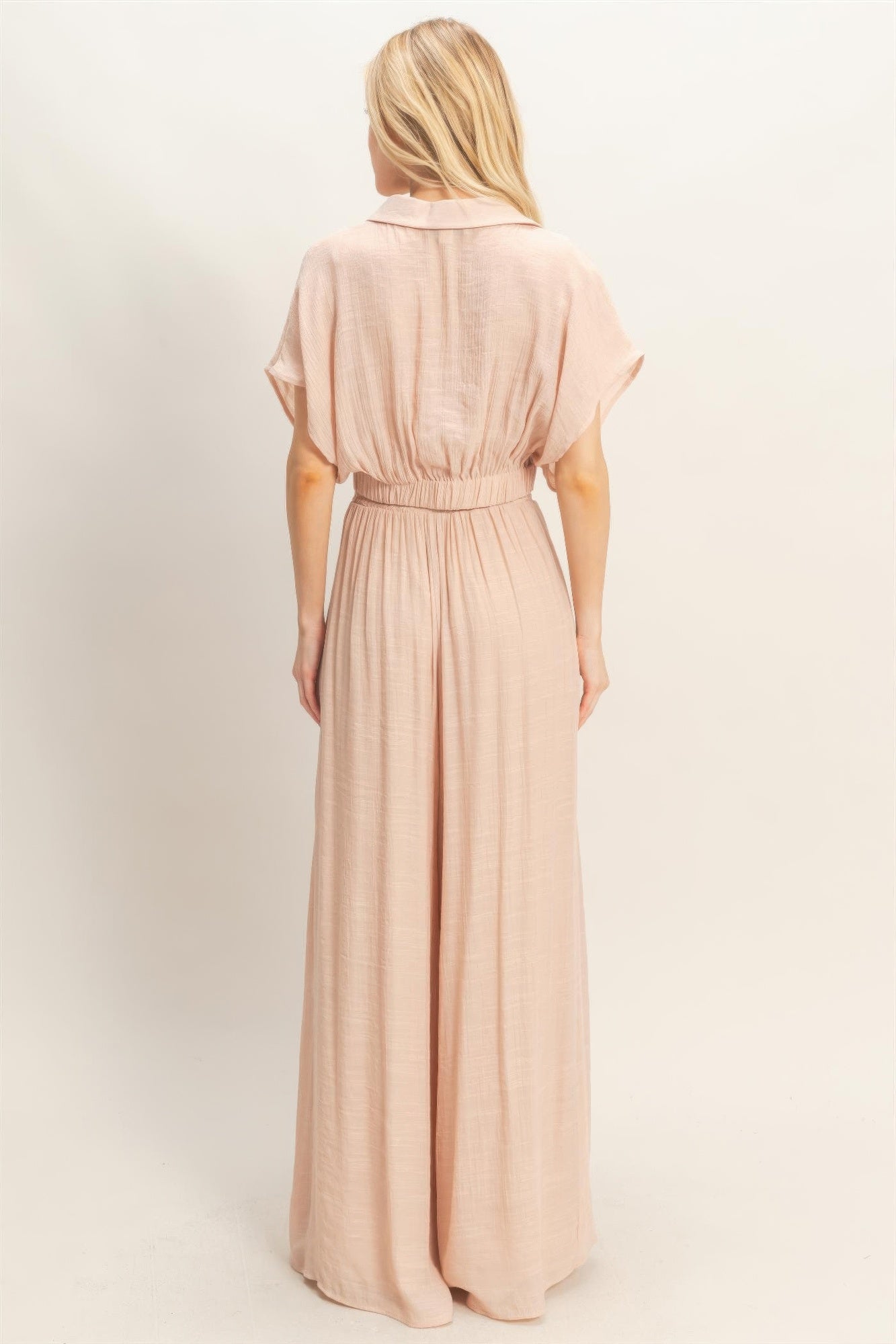 Draped Collar Wide-Leg Pants Set -