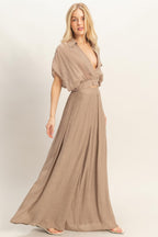 Draped Collar Wide-Leg Pants Set -
