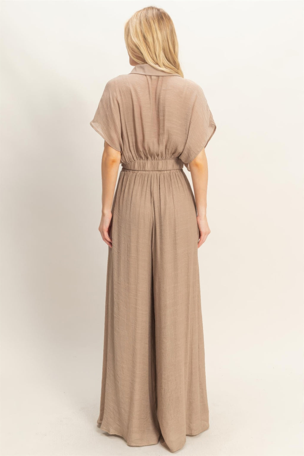 Draped Collar Wide-Leg Pants Set -