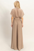 Draped Collar Wide-Leg Pants Set -