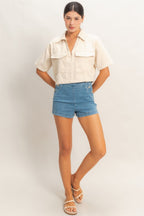 Collared Utility Pocket Blouse -