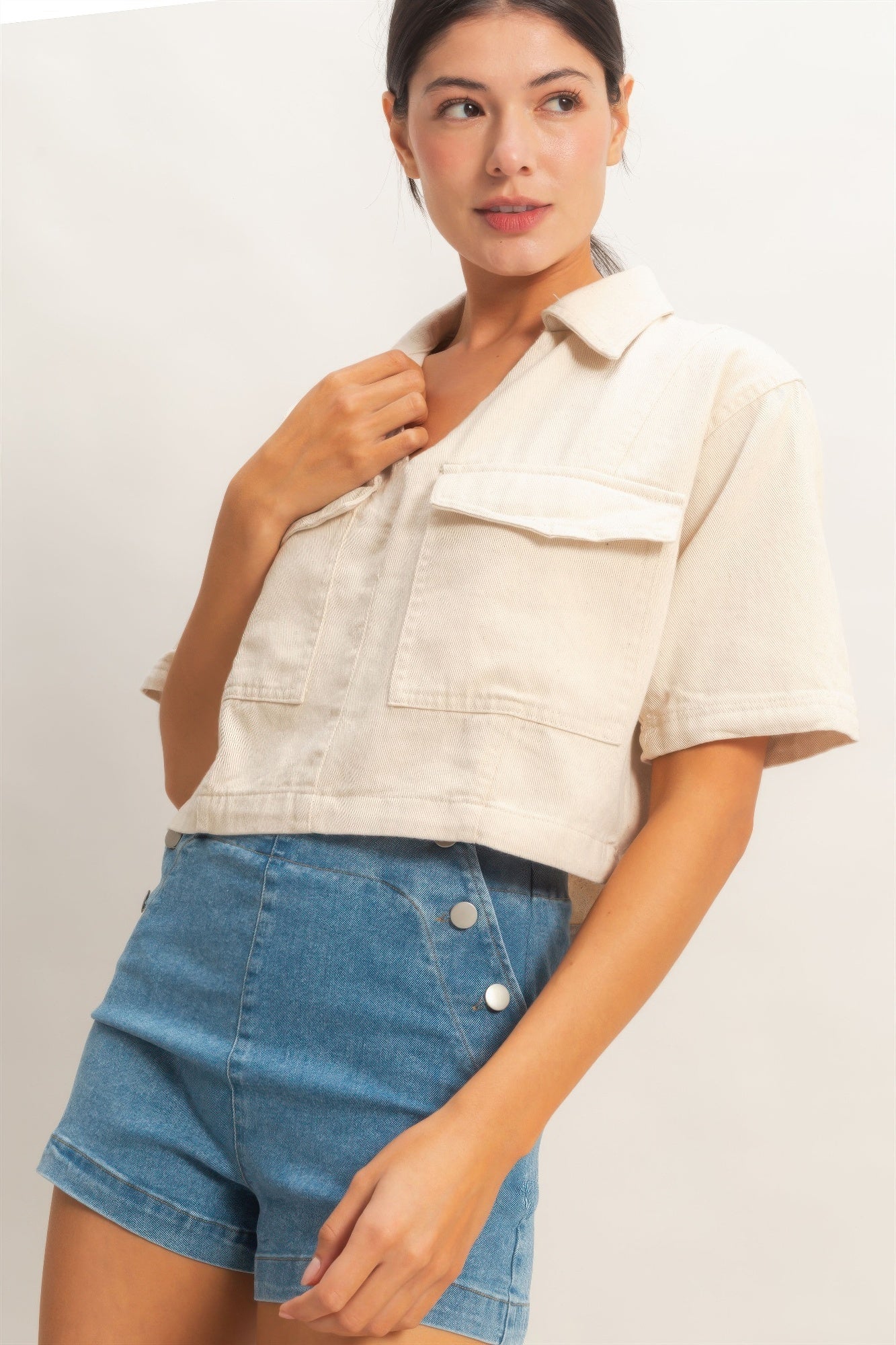 Collared Utility Pocket Blouse -