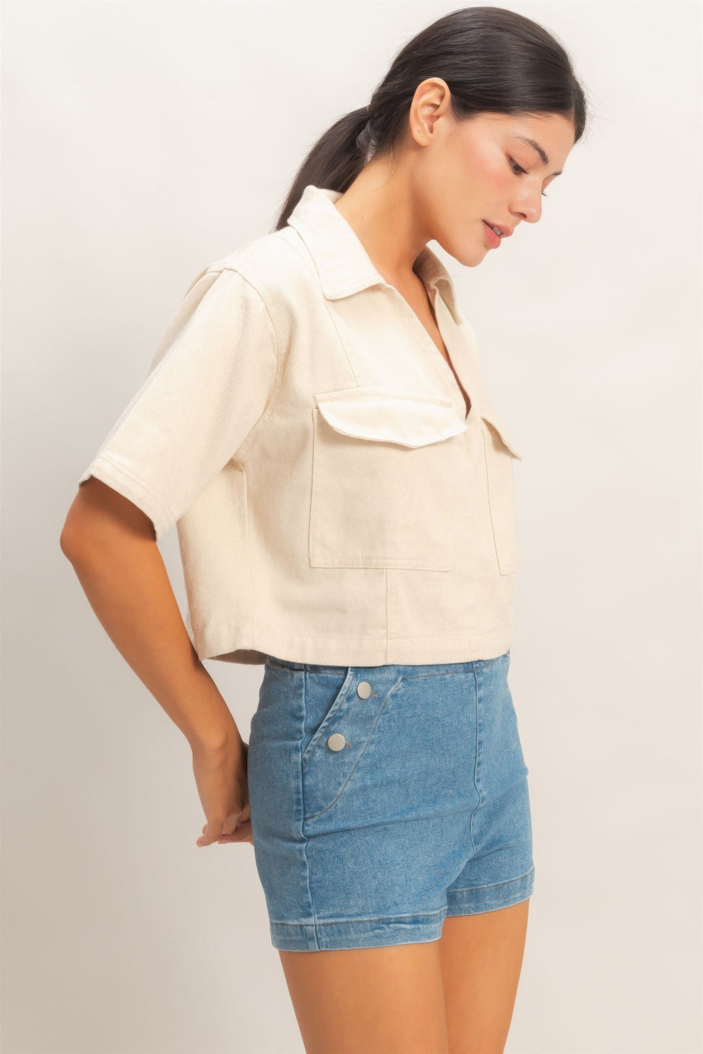 Collared Utility Pocket Blouse -